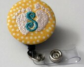 Custom Monogrammed Baby Feet Badge Reel Swivel Clip(Alligator)- Id Holder- Retractable