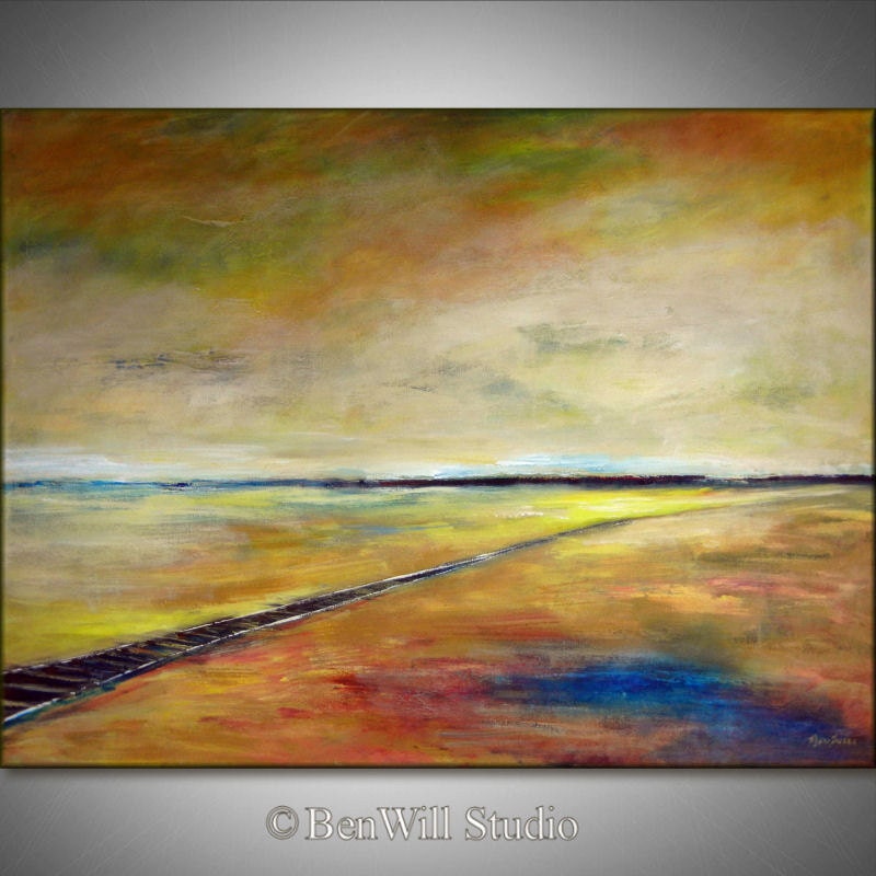 ORIGINAL Large Landscape Painting on Canvas Abstract HUGE Wall Art Train TRACK 48 x 36  by BenWill