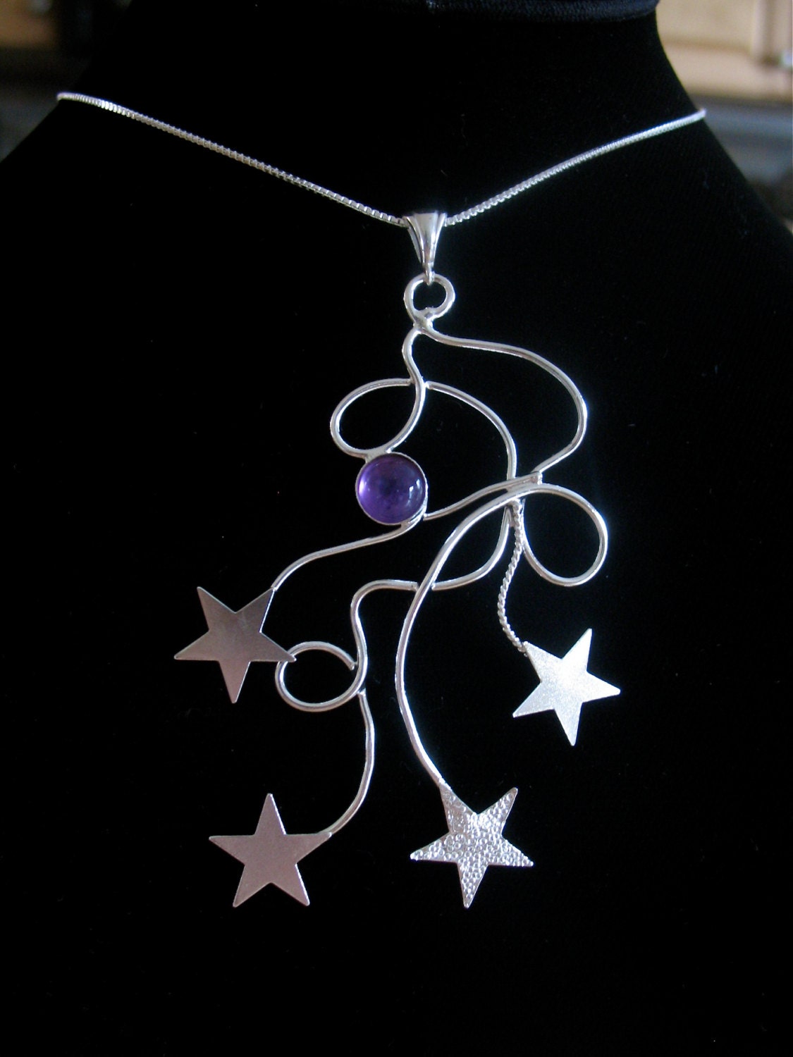 Celestial Freeform Shooting Star Necklace, Gemstone, Handmade, OOAK, Artisan, Sterling Silver