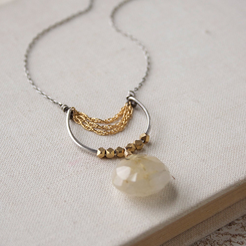 Quartz Swing Necklace- rutilated quartz, brass, sterling silver, goldfill.