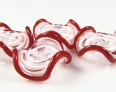 White and Red Swirl Lampwork Glass Disc Beads (4)