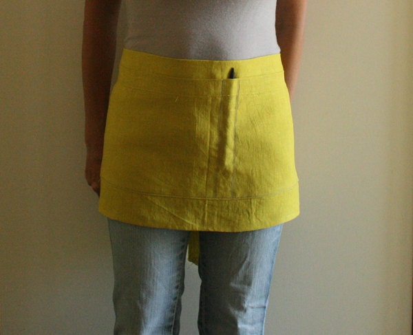 CAFE LINEN APRON in citron yellow. home and living. housewarming gift. ooak handmade by pamelatang