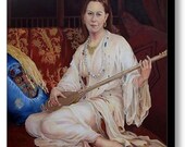 Female Musician Portrait - Figurative Painting Hand Embellished Limited Edition Canvas Print