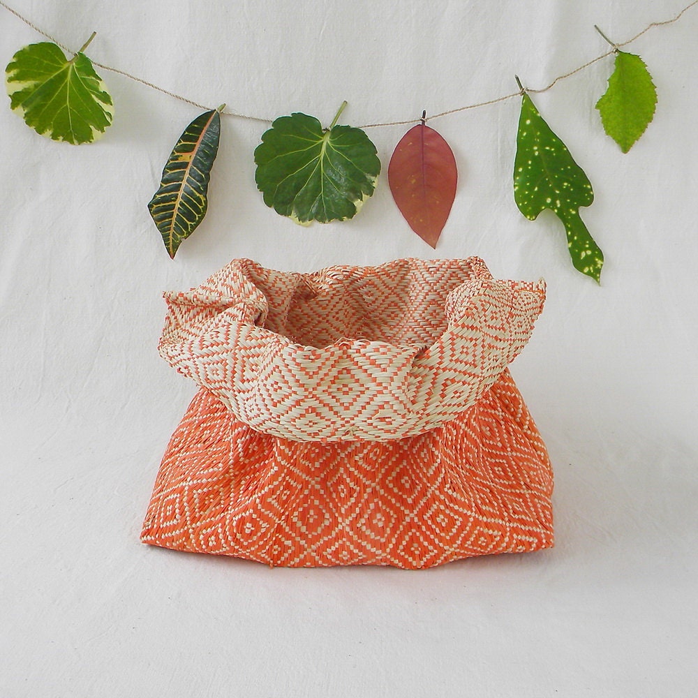 Big tree bark fabric bowl, geometric orange