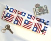 Money Wrist  Cuff  New Print- "Secret Stash"- "Stars and Stripes" "  hide your cash, key, jewels,  in a hidden inside zipper