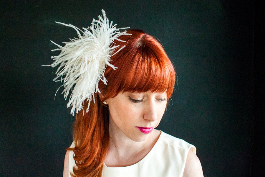 Bridal ostrich feather headpiece- pearl, rhinestone- made to order