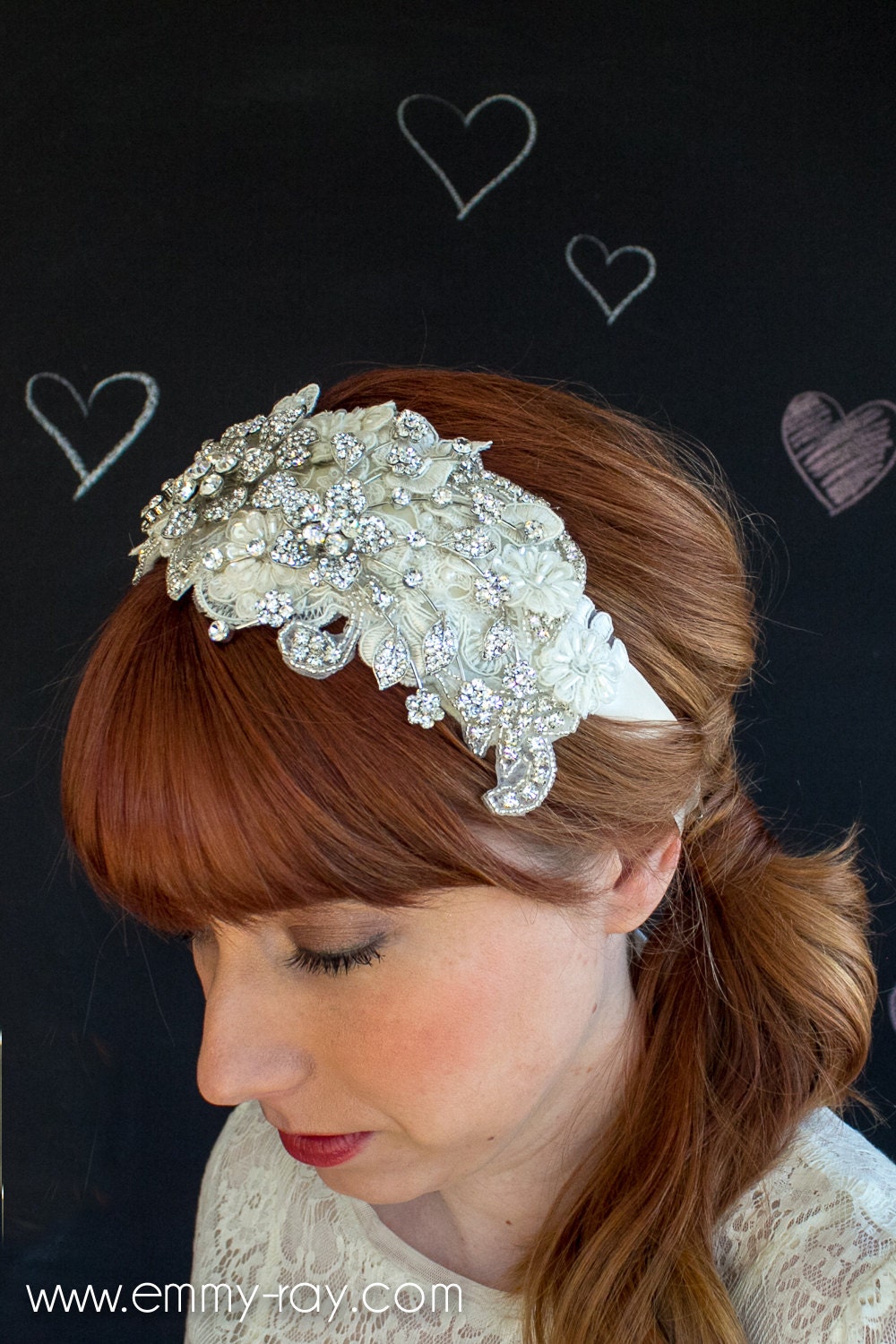 Rhinestone lace and pearl made to order bridal headband