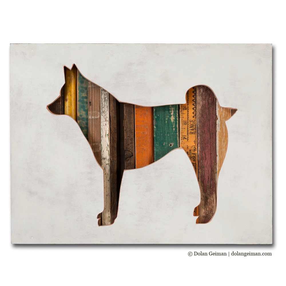 Husky Dog Silhouette, Alaskan Malamute Pet Portrait, Dog Walk Mini, Reclaimed Wood Wall Decor, Made To Order