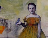 Blue Stockings original vintage girl portrait painting on canvas