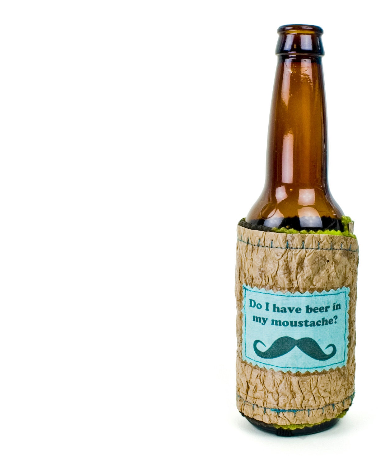 Beer Moustache Bottle Coozy made from Recycled Plastic Bags