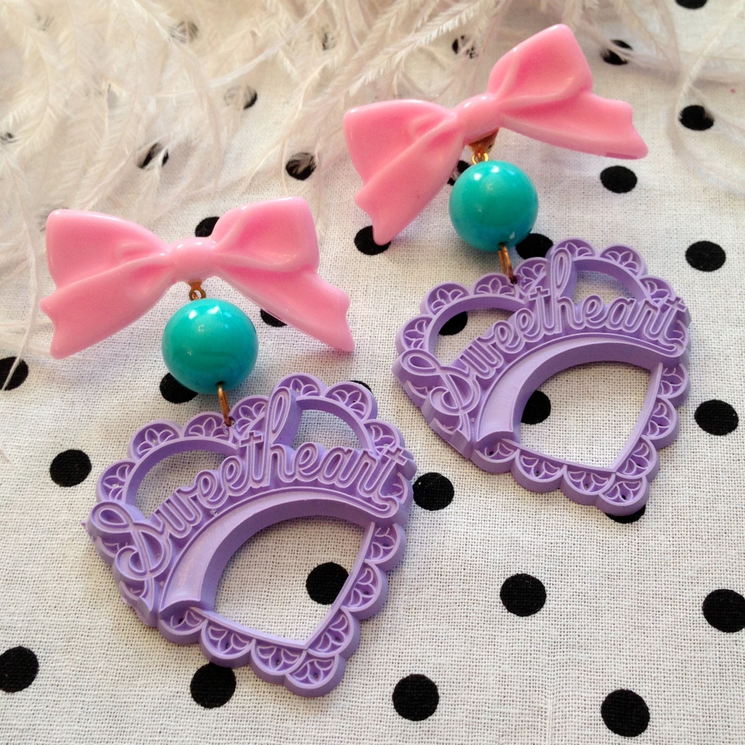 Pink, Teal, and Lilac Sweetheart Earrings