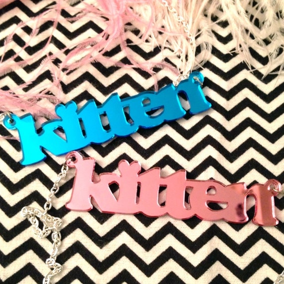 Pink or Blue Acrylic KITTEN Necklace