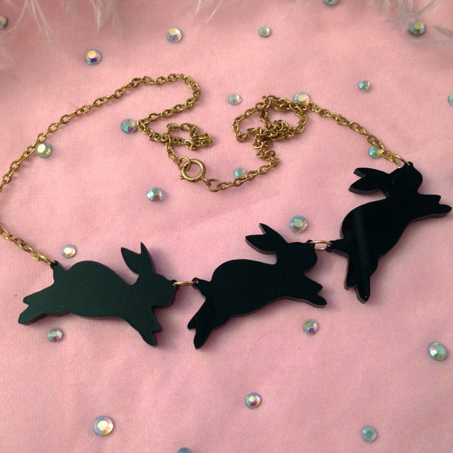 Opaque Acrylic Bouncing Bunnies Necklace