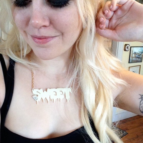 Cream SWEET Acrylic Necklace