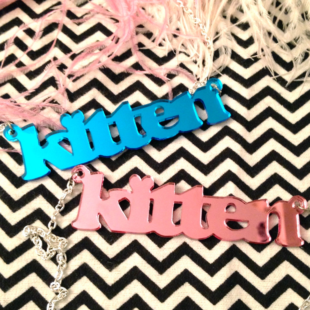 Pink or Blue Acrylic KITTEN Necklace