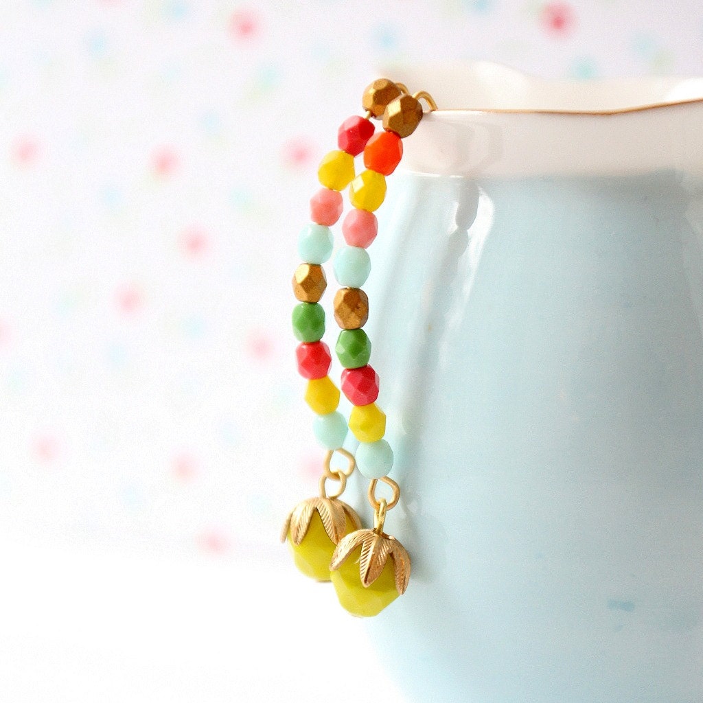 Long Multi Color Dangle Bead Earrings