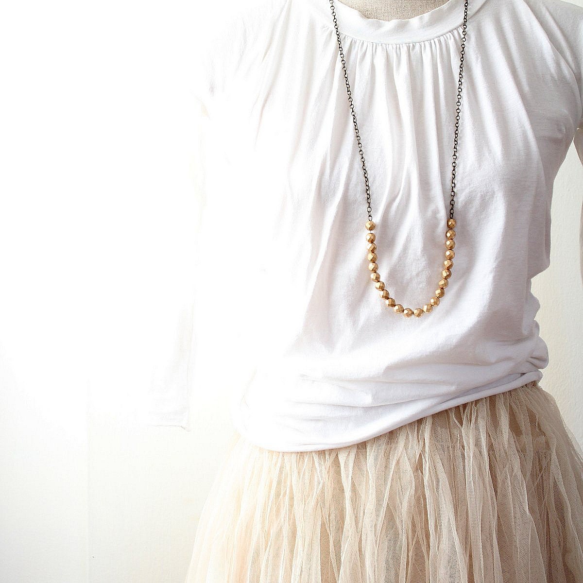 Long Golden Beaded Strand Necklace