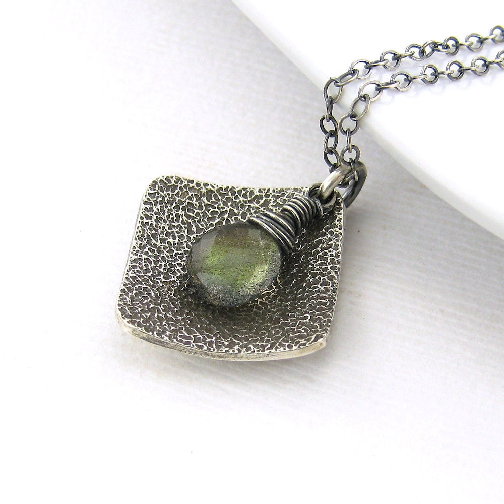 Labradorite Necklace Gemstone Geometric Pendant Sandblast Contemporary Jewelry Spring Fashion Jewelry - Contrast No. 4