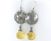 Citrine Earrings Golden Yellow Sterling Silver Circle Earrings Enchanted Garden Handmade Jewelry - Kristen No. 19