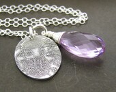 Handmade Jewelry, Lavender Charm Necklace, Pastel Lilac Purple, Sterling Silver Pendant - Solo No. 90
