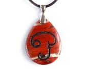 Tamil Script OM or AUM Necklace - Engraved Stone Pendant - Red Jasper