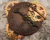 Steampunk Brooch Hat Pin Lapel Pin Shawl Pin Copper Brass Watch Face Gears