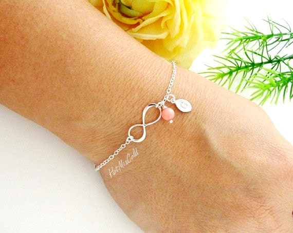Infinity Monogram Bracelet, Personalized Initial Infinity Bracelet, Bridesmaid's gifts, Infinity birthstone bracelet, New mom's bracelet
