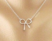 Bow necklace, STERLING SILVER Bow Jewelry, Tie the knot, Bridesmaid bow gifts, Sweet simple necklace, Handmade wire wrapped bow