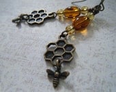 Honeycomb Earrings, Bees, Nature Jewelry, Honey Bees, Whimsical, Victorian Jewelry, Boho Style