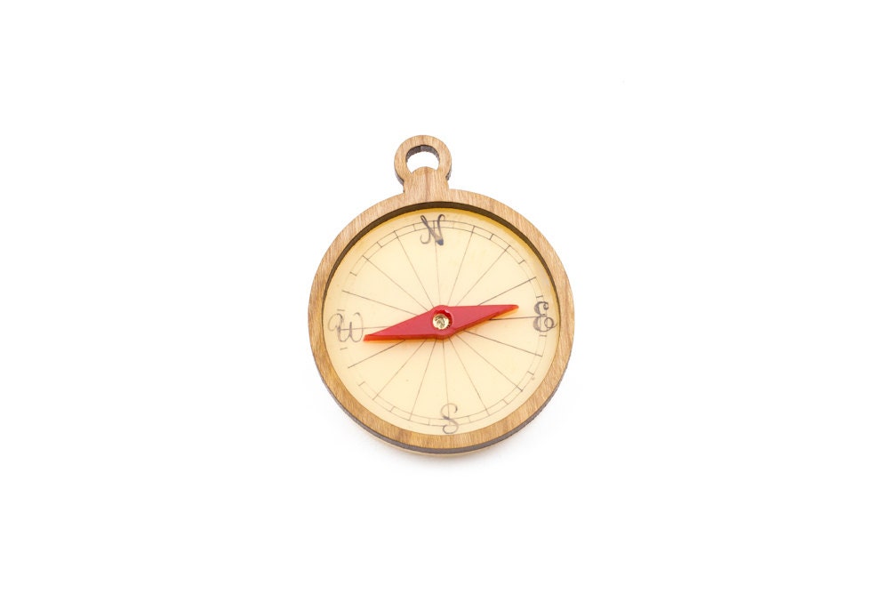 Compass Brooch outdoors wood plastic laser cut