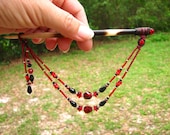 Black and Red Beaded Hair Stick, Porcupine Quill Hair Piece, Macrame Beaded Hair Pin