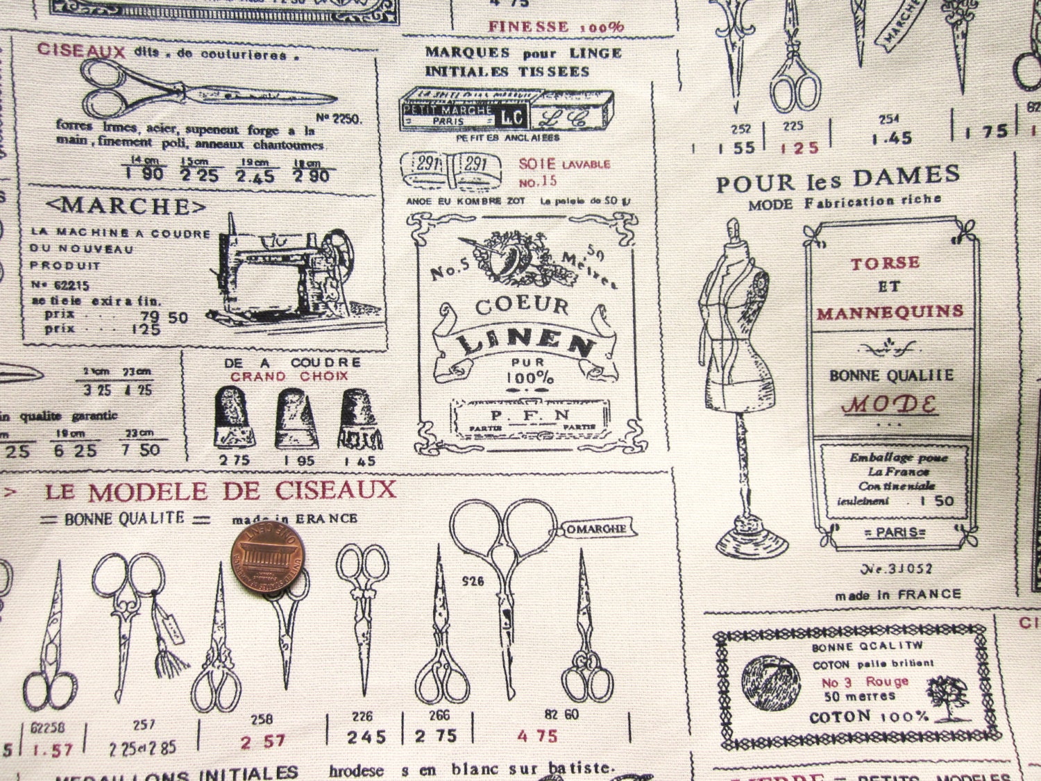 Cute cotton canvas fabric - Antique Sewing