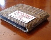 Harris tweed herringbone men's wool wallet  - 7 pocket billfold - water resistant lining -  tartan  blue mustard