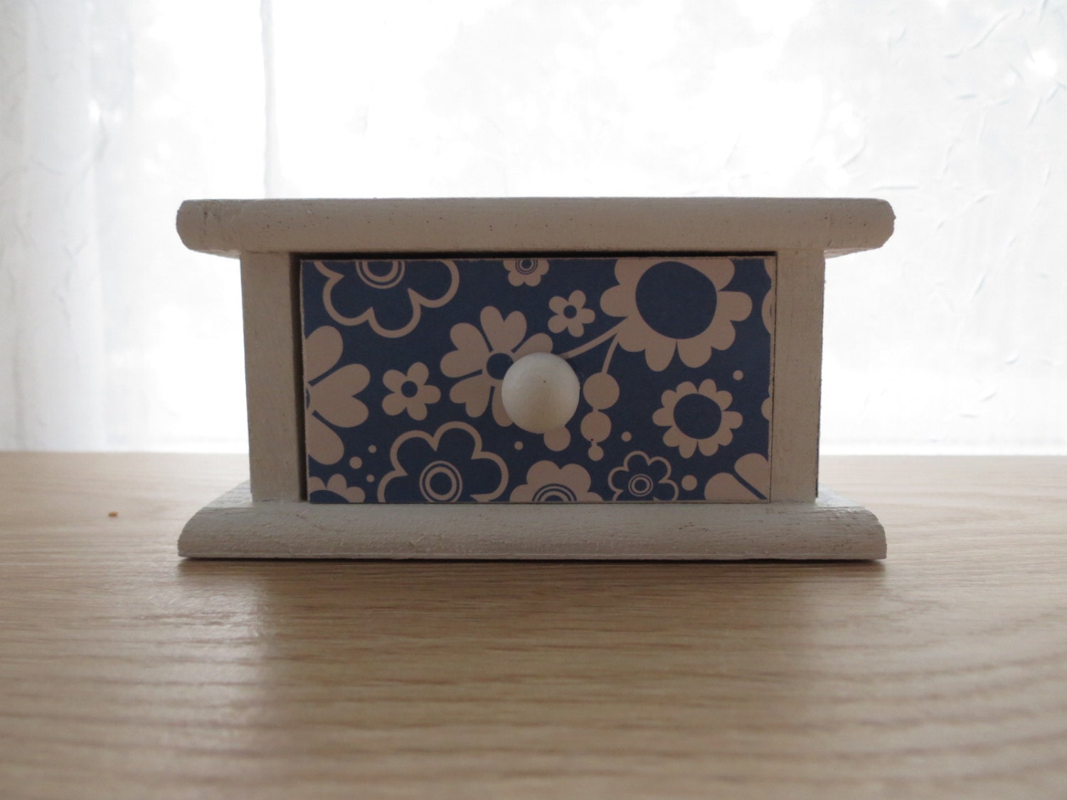 1 Drawer Small Trinket Treasure Box - Blue Monochromatic Patterns