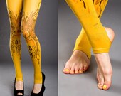 NEW mustard one size Birds and Ladies full length open toe and heel summer spring printed tights pantyhose