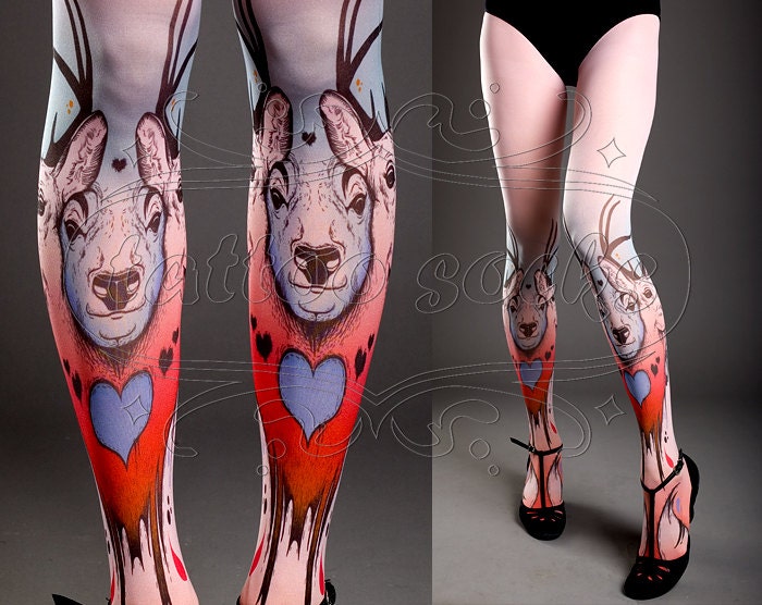 NEW light pink one size Triple Deer full length printed tights closed toe pantyhose