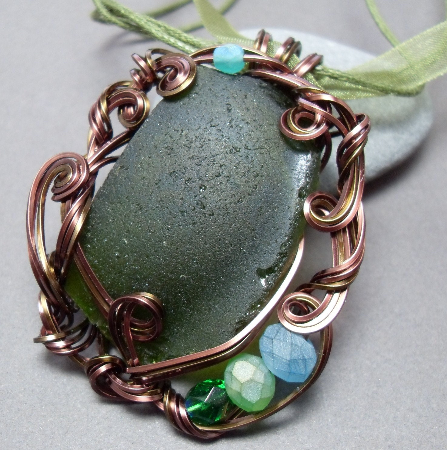 Shadowsea Deep Green Sea Glass Necklace