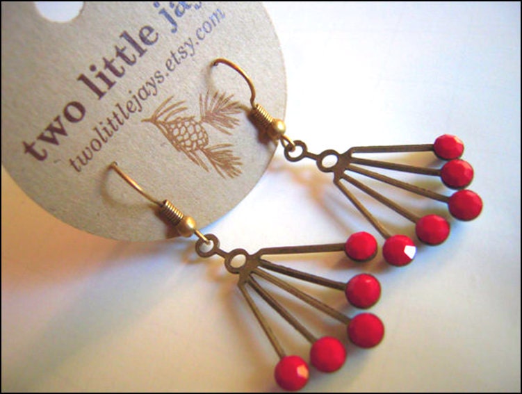 Art Deco Earrings Red Swarovski Crystal Dangles