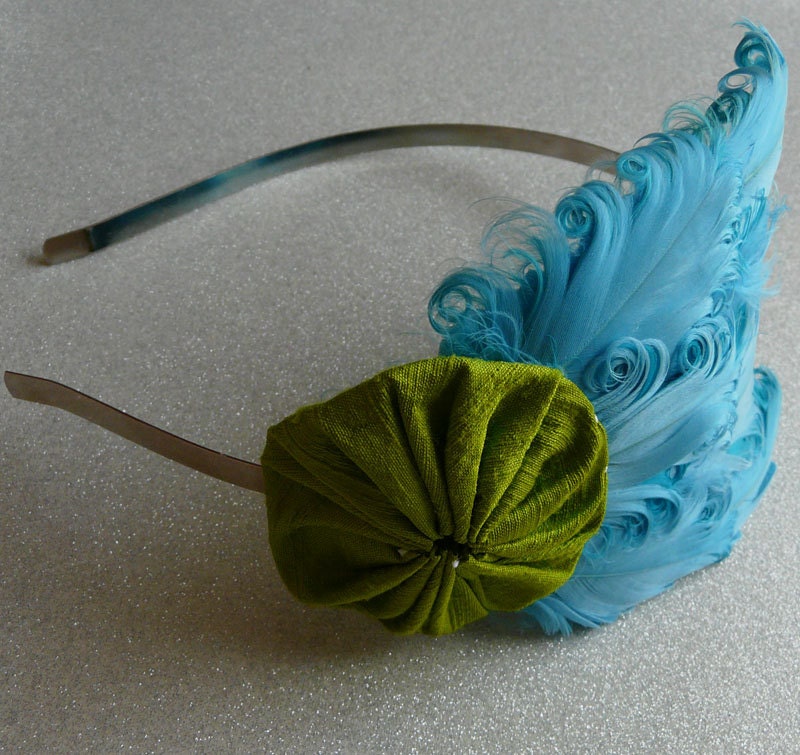 fancypants - feather and silk fascinator/headband (blue & green)