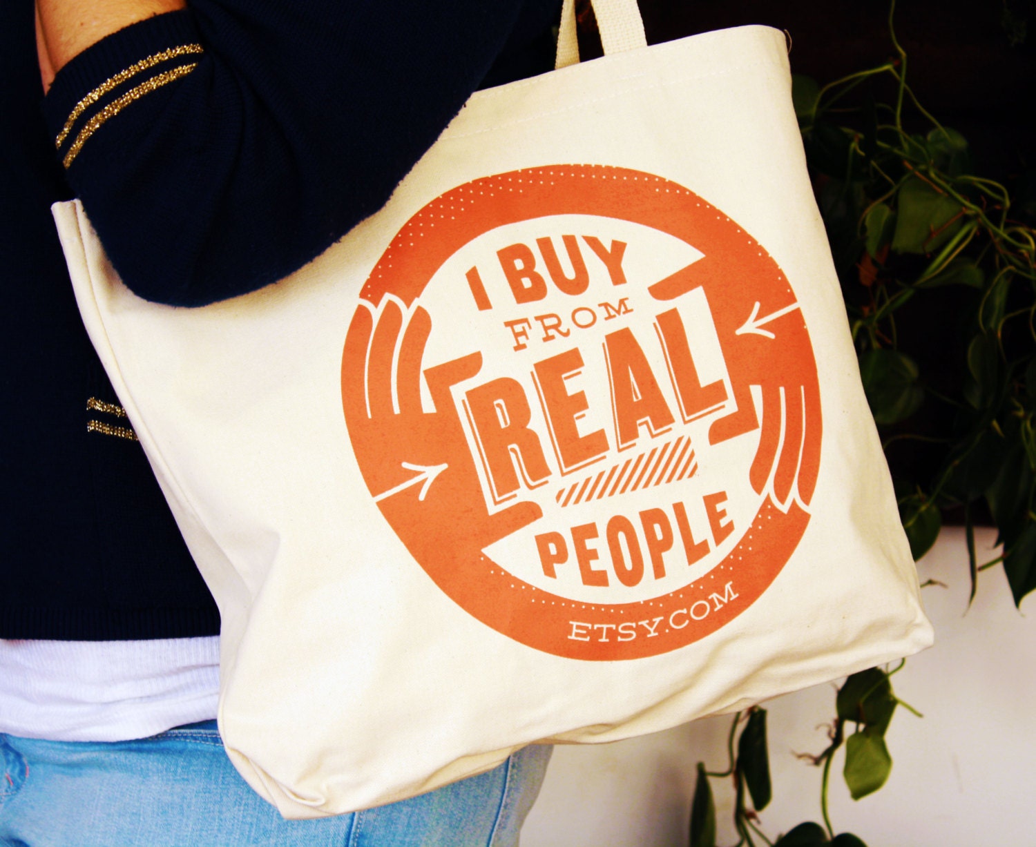 Etsy "I Buy from Real People" Tote Bag
