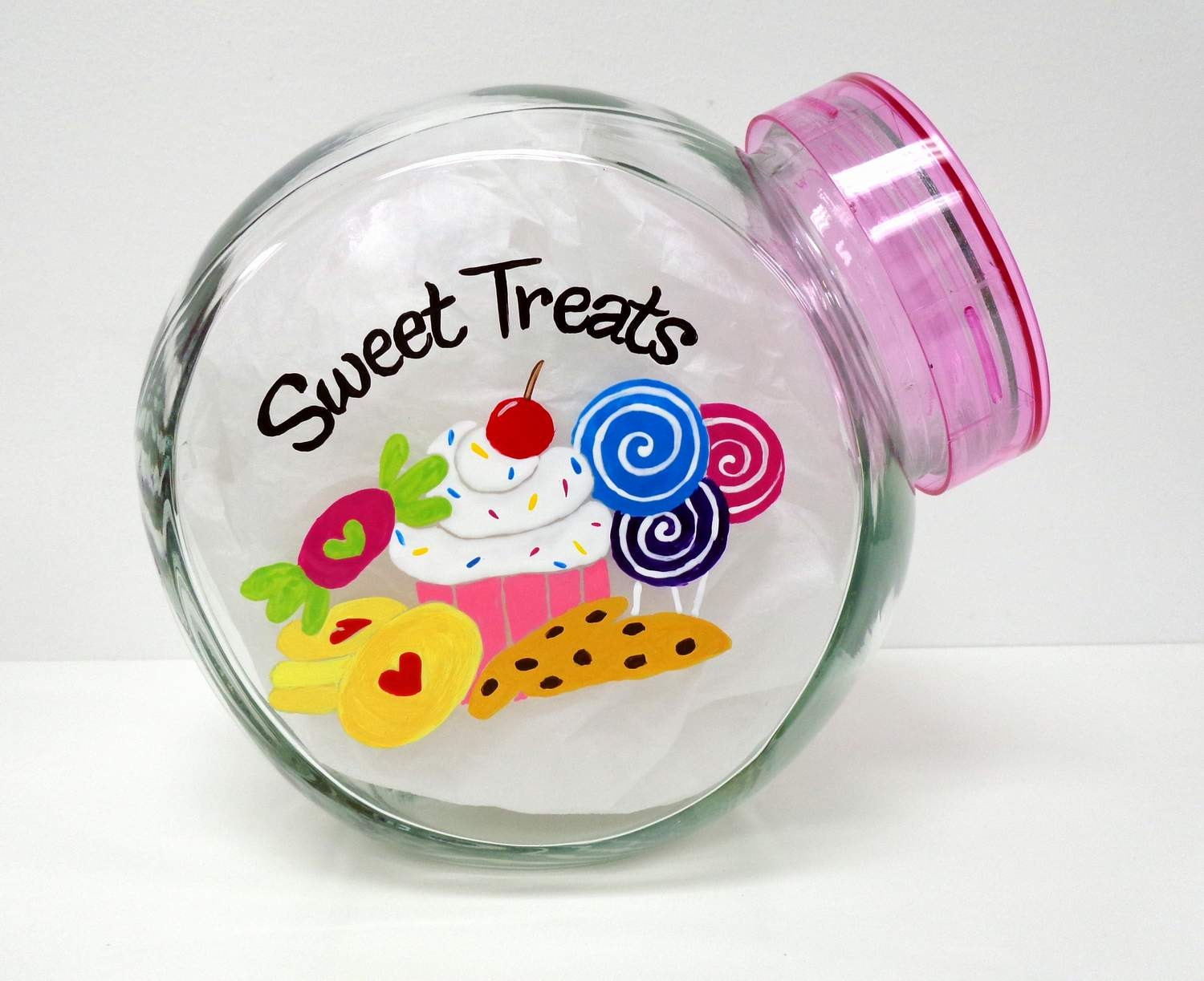 Sweet Treat Cookie Jar - Hand painted art on Glass -kitchen storage