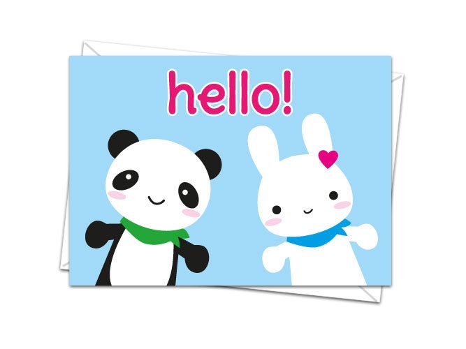 Hello Bunny and Panda - Super Cute Kawaii card