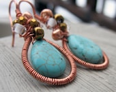 Copper Wire Wrapped Earrings - SIERRA - Costume jewelry by Sparklingtwi on Etsy
