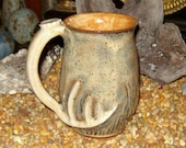 coffee mug handmade ceramic pottery whitetail deer antler style mans camoflauge colors 16 oz