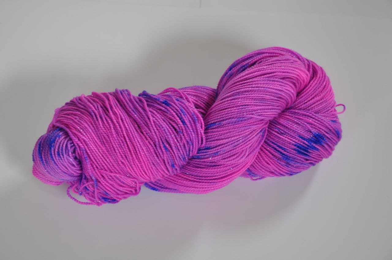 Pink Tourmaline Hand Dyed Silver Sparkle Sock Yarn