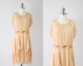 1920's Nude Silk Rosette Wedding Dress - S