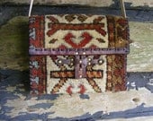 Small carpet bag handbag purse from antique Caucasian rug