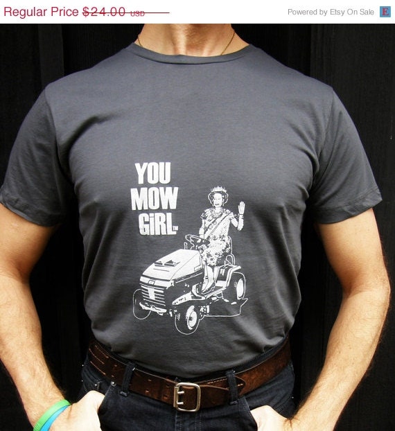 ON SALE You Mow Girl Unisex/Men's Tee-The Queen-Hand Printed Cotton-Asphalt Grey