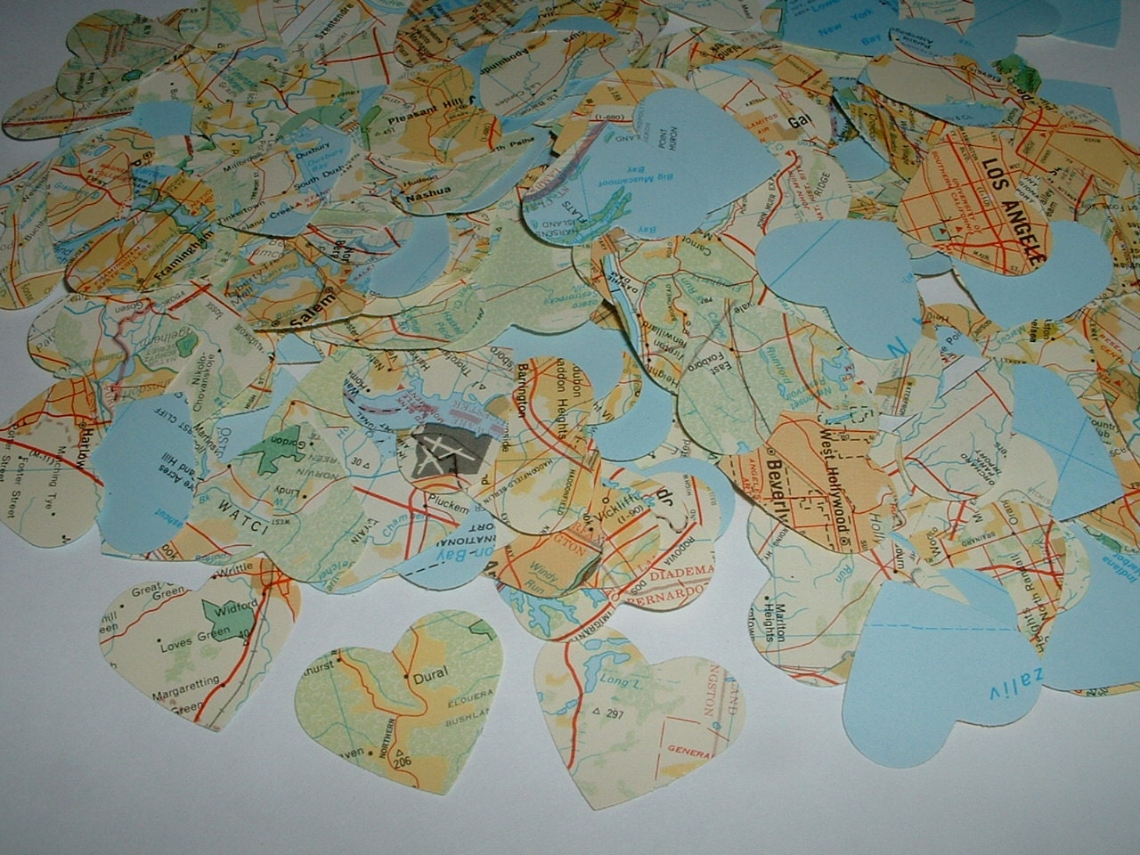100 HEARTS Vintage Atlas Map Punches - Lovely Travel Theme Table Confetti