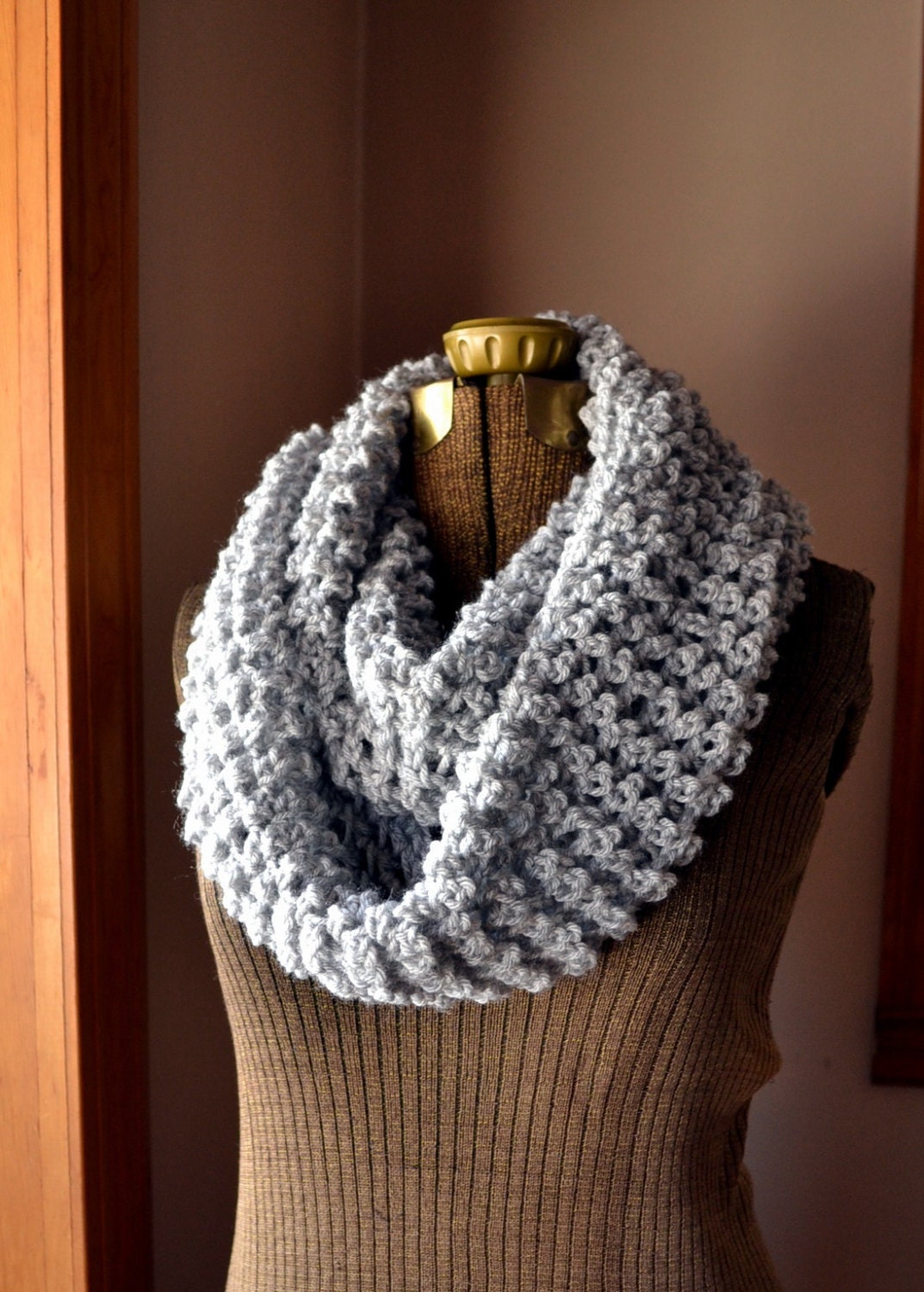 Silver Gray Infinity Scarf Long Circle Cowl Scarf